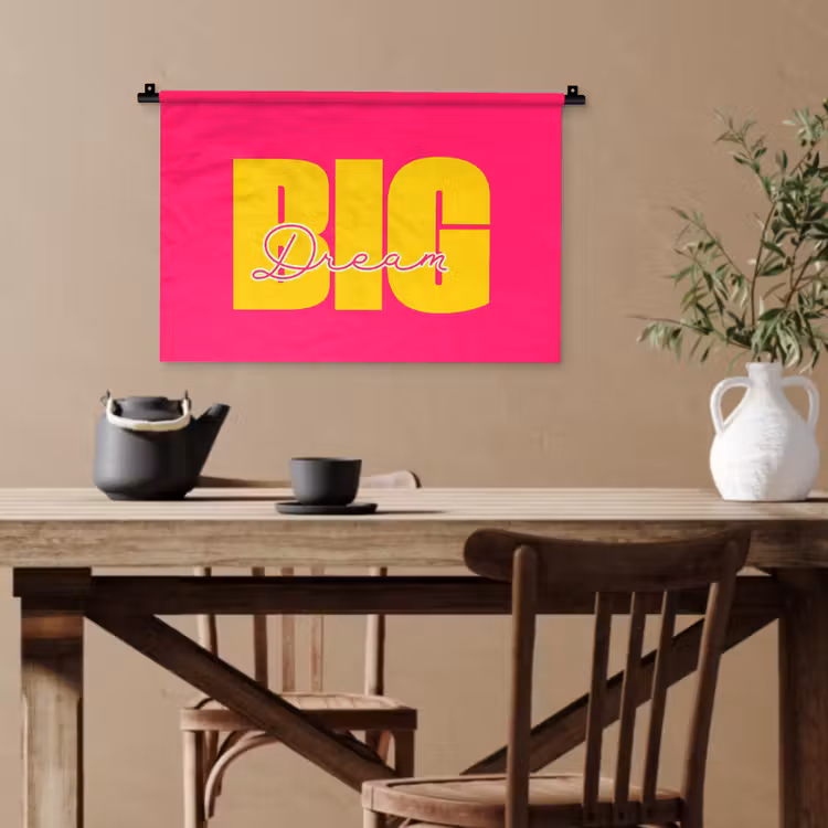 Dream big - Roze - Geel - Minimalistisch Wandkleed katoen klein -sfeer6