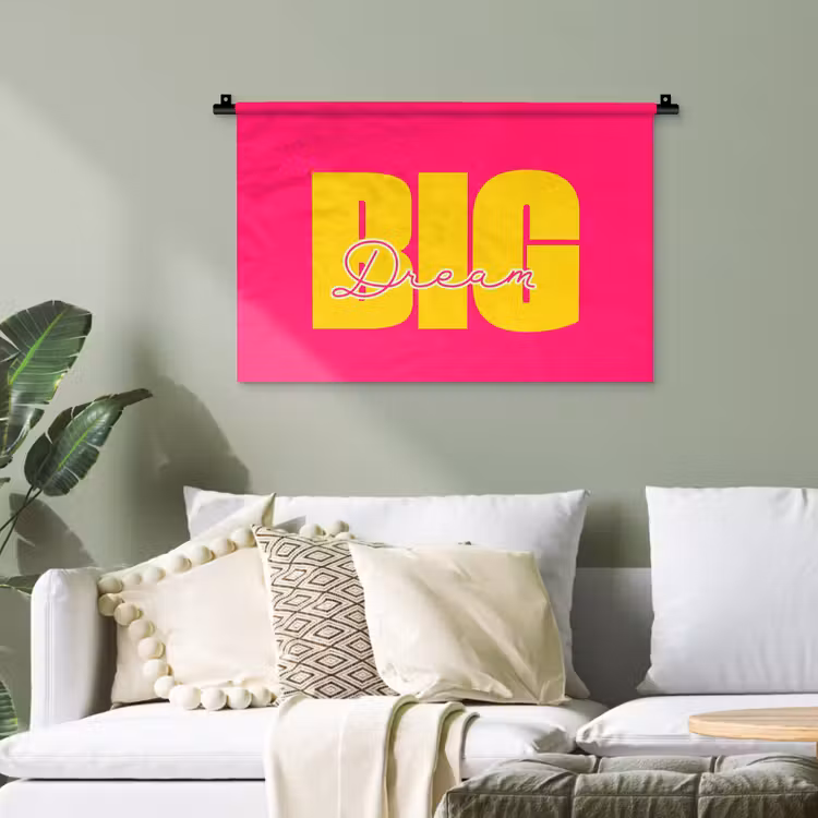 Dream big - Roze - Geel - Minimalistisch Wandkleed katoen klein -sfeer7
