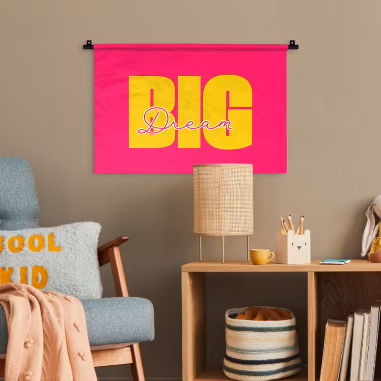 Dream big - Roze - Geel - Minimalistisch Wandkleed katoen klein -wsfeer4_kind
