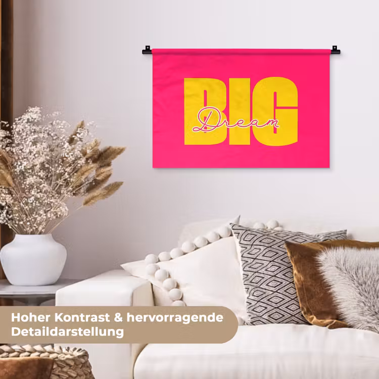 Dream big - Roze - Geel - Minimalistisch Wandkleed katoen klein -tsfeer1_DE