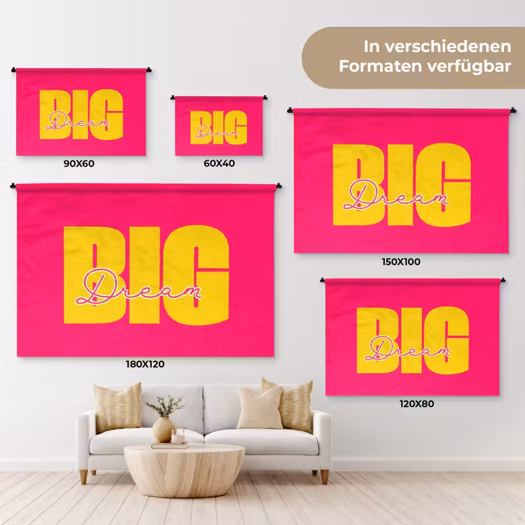 Dream big - Roze - Geel - Minimalistisch Wandkleed katoen klein -tsfeer8_DE