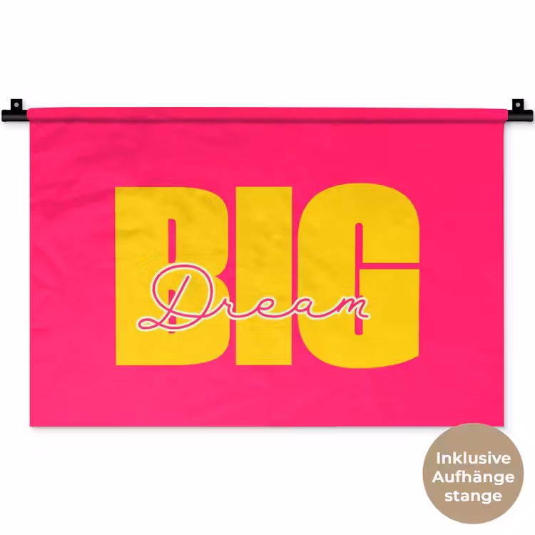 Dream big - Roze - Geel - Minimalistisch Wandkleed katoen klein -t3d_DE