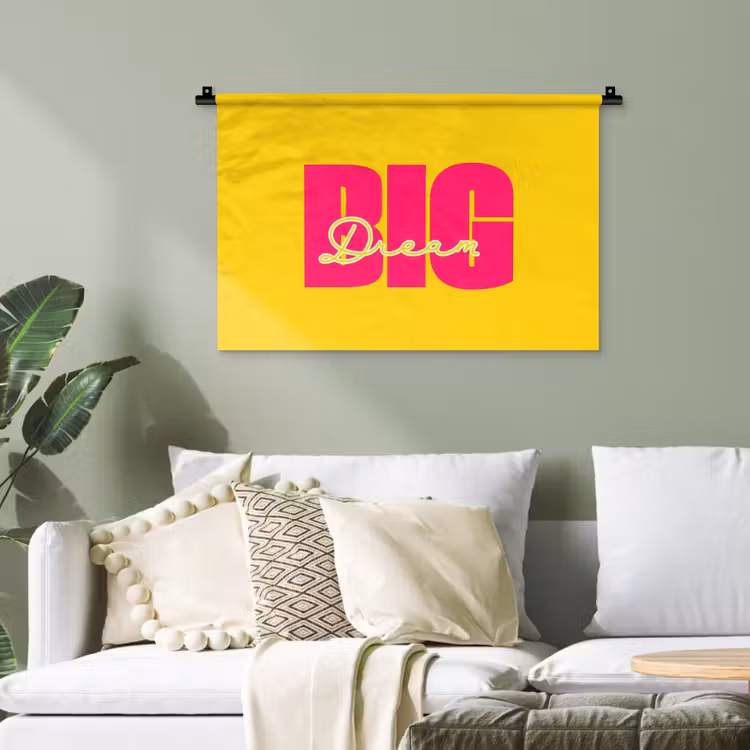 Dream big - Geel - Roze Wandkleed katoen klein -sfeer7