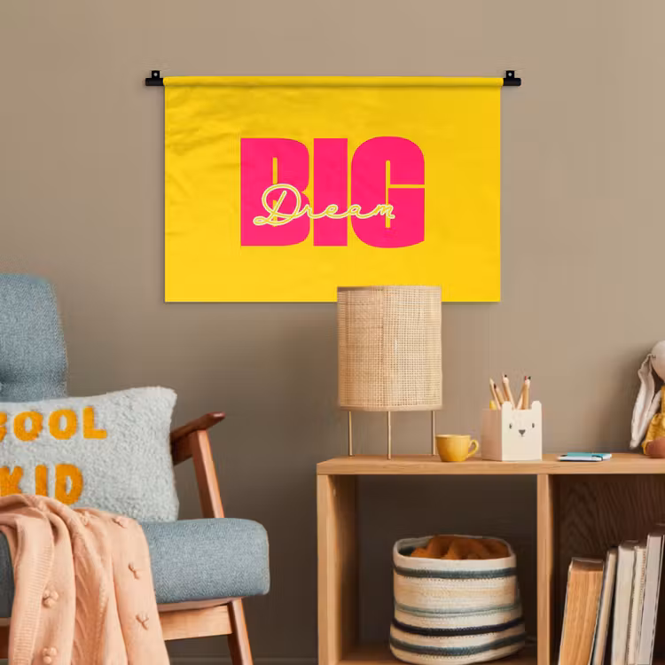 Dream big - Geel - Roze Wandkleed katoen klein -wsfeer4_kind
