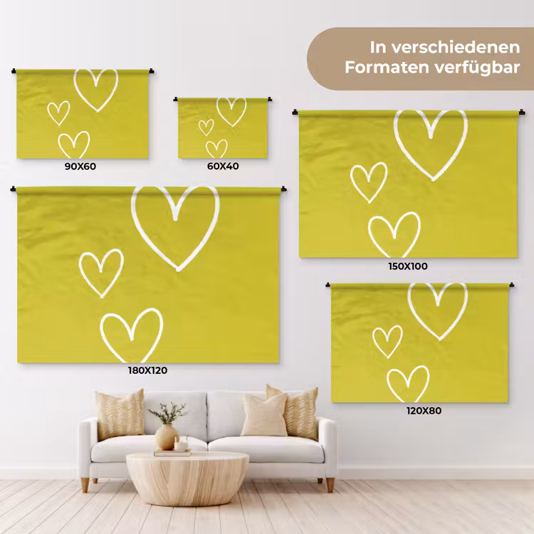 Groen - Hartjes - Wit Wandkleed katoen klein -tsfeer8_DE
