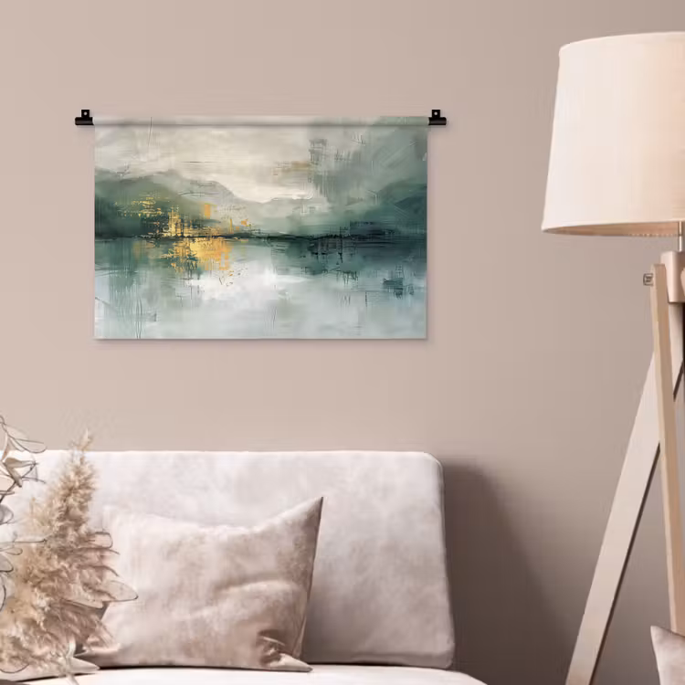 Groen - Modern - Abstract - Goud Wandkleed katoen klein -sfeer4