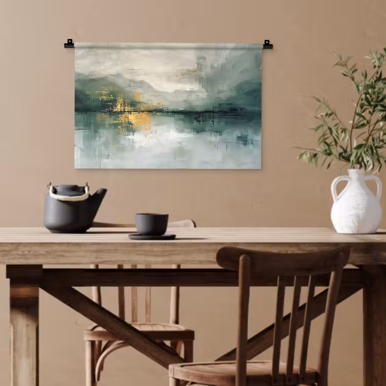 Groen - Modern - Abstract - Goud Wandkleed katoen klein -sfeer6