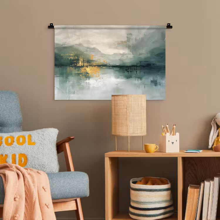 Groen - Modern - Abstract - Goud Wandkleed katoen klein -wsfeer4_kind