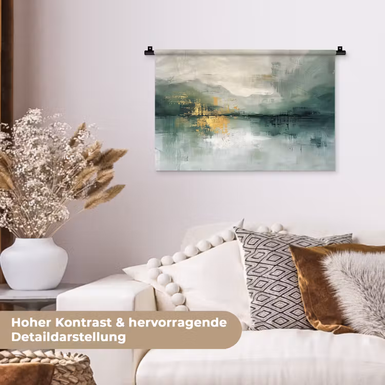 Groen - Modern - Abstract - Goud Wandkleed katoen klein -tsfeer1_DE