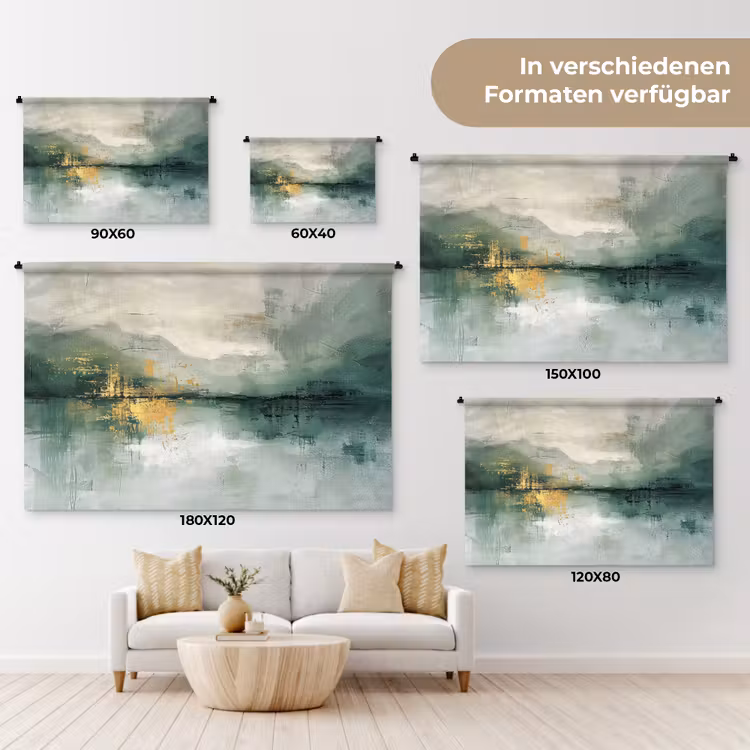 Groen - Modern - Abstract - Goud Wandkleed katoen klein -tsfeer8_DE