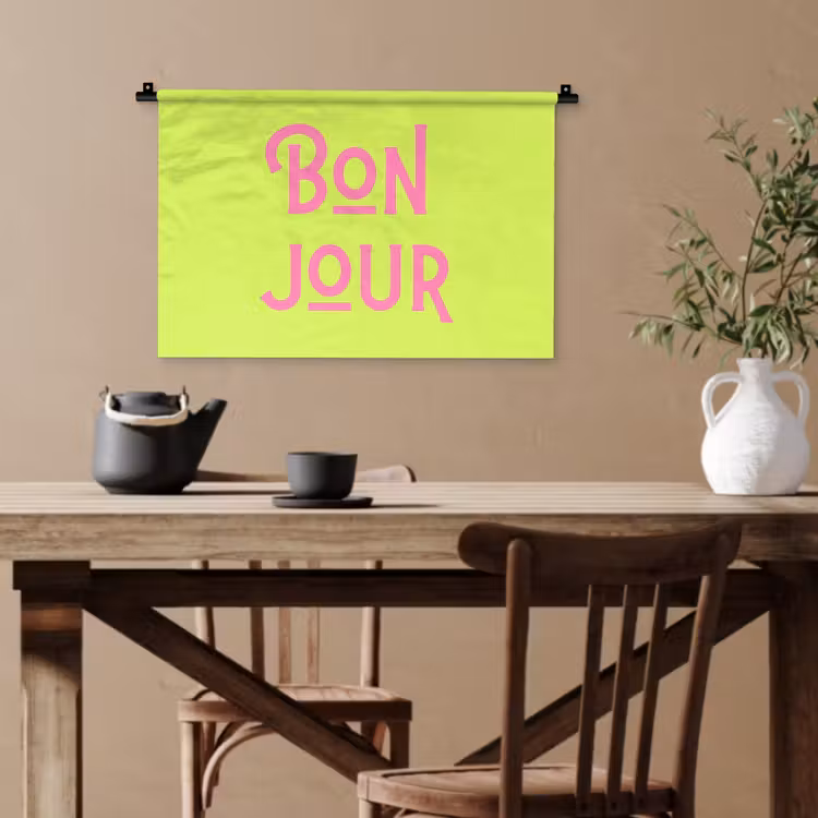 Groen - Roze bonjour - art-deco Wandkleed katoen klein -sfeer6