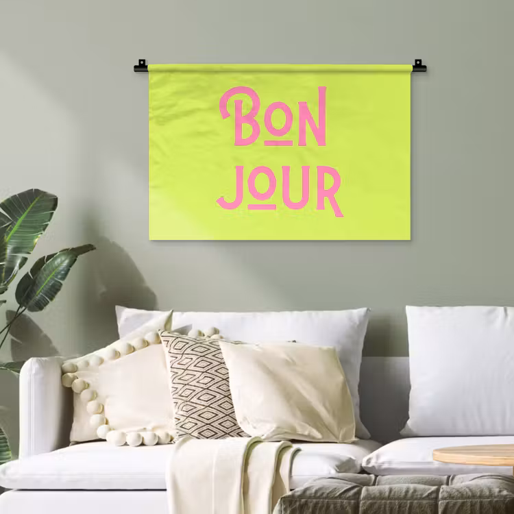 Groen - Roze bonjour - art-deco Wandkleed katoen klein -sfeer7