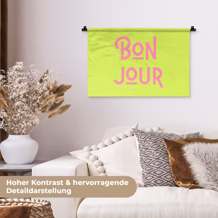 Groen - Roze bonjour - art-deco Wandkleed katoen klein -tsfeer1_DE