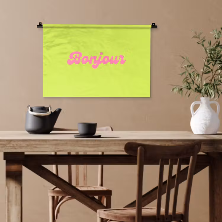 Groen - Roze bonjour - Retro Wandkleed katoen klein -sfeer6
