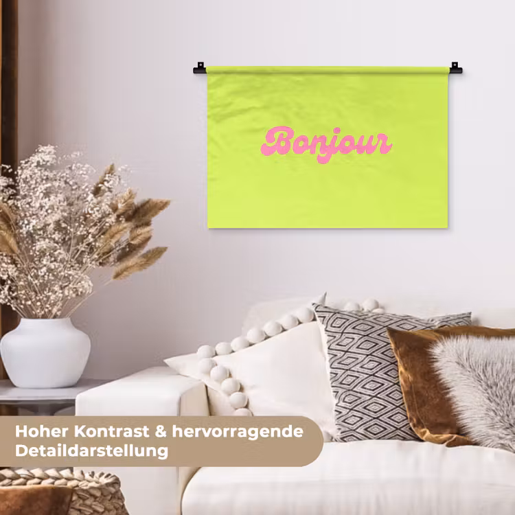 Groen - Roze bonjour - Retro Wandkleed katoen klein -tsfeer1_DE