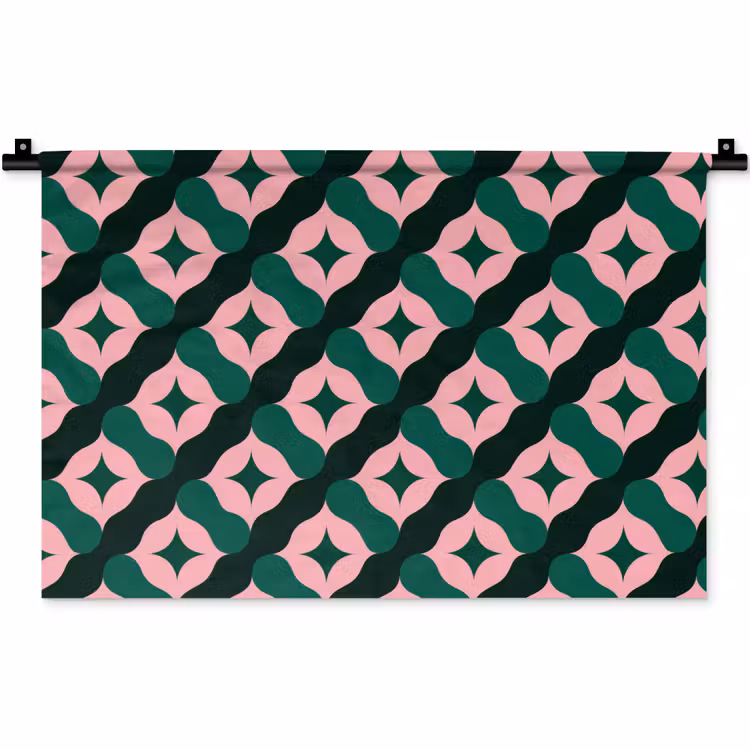 Groen - Roze - Retro - Sterren Wandkleed katoen klein 269 -zz3d
