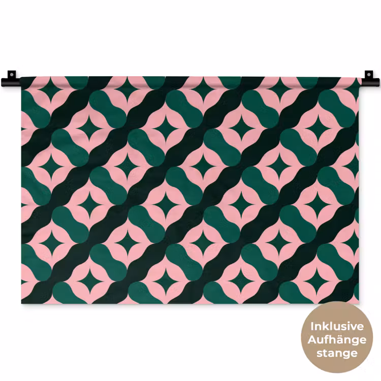 Groen - Roze - Retro - Sterren Wandkleed katoen klein 269 -t3d_DE
