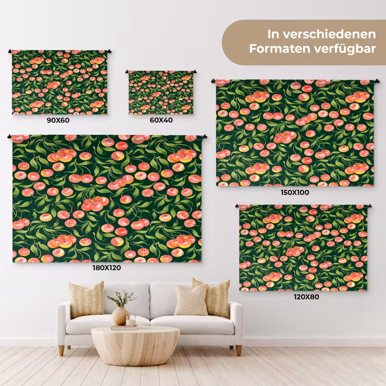 Groen - Rood - Kersen - Bladeren Wandkleed katoen klein 269 -tsfeer8_DE