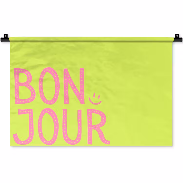 Groen - Smiley - Bonjour - Roze Wandkleed katoen klein -zz3d