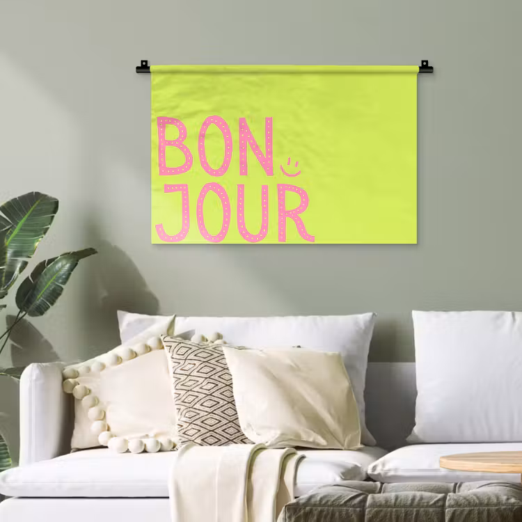 Groen - Smiley - Bonjour - Roze Wandkleed katoen klein -sfeer7