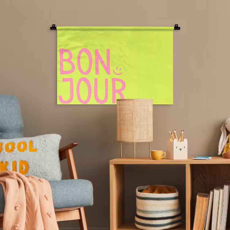 Groen - Smiley - Bonjour - Roze Wandkleed katoen klein -wsfeer4_kind