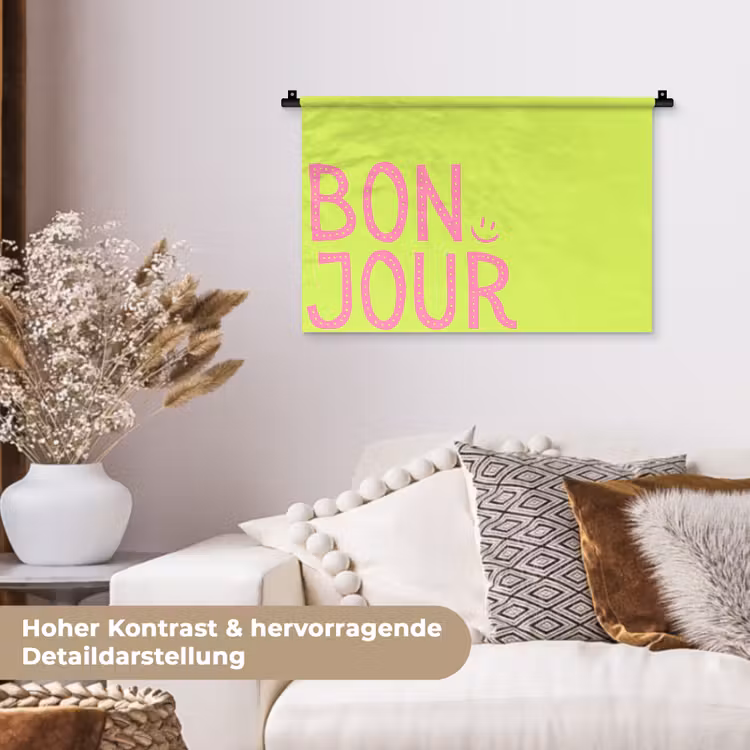 Groen - Smiley - Bonjour - Roze Wandkleed katoen klein -tsfeer1_DE