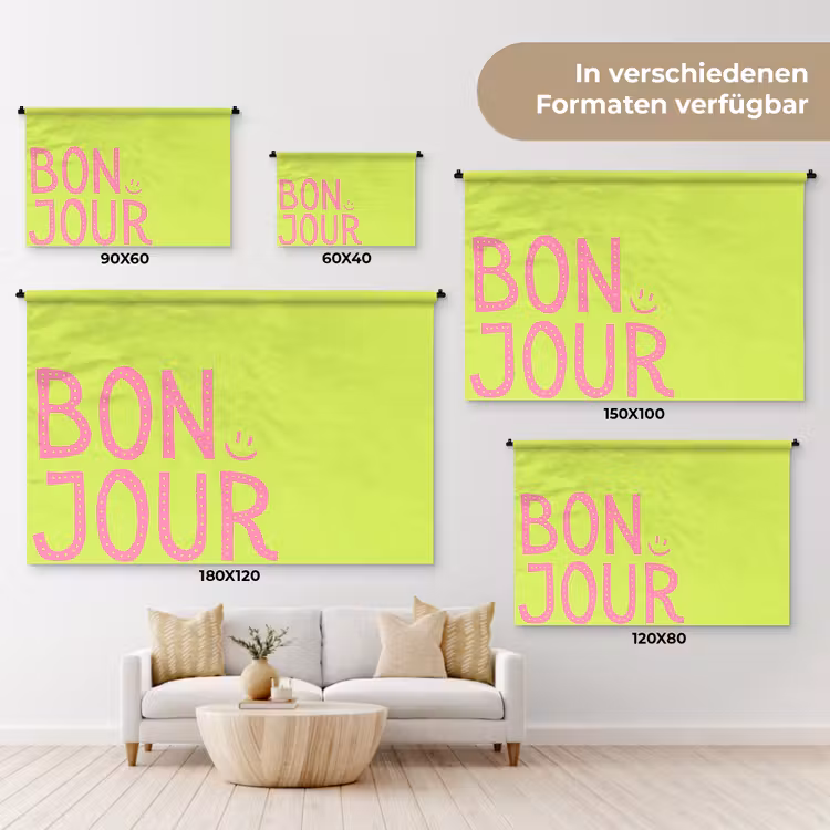 Groen - Smiley - Bonjour - Roze Wandkleed katoen klein -tsfeer8_DE