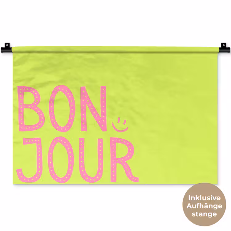 Groen - Smiley - Bonjour - Roze Wandkleed katoen klein -t3d_DE