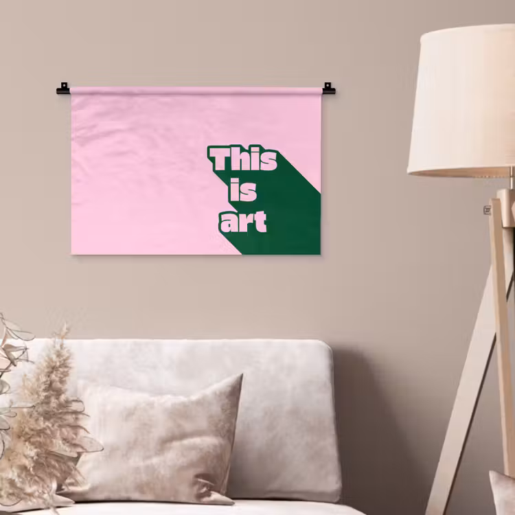Groen - Teskt - This is art - Roze Wandkleed katoen klein -sfeer4