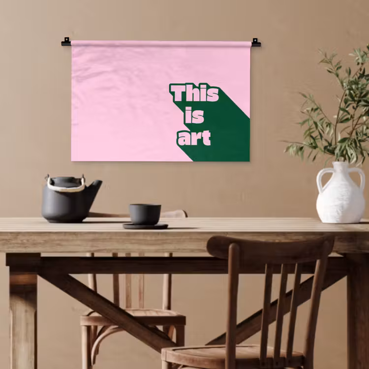 Groen - Teskt - This is art - Roze Wandkleed katoen klein -sfeer6