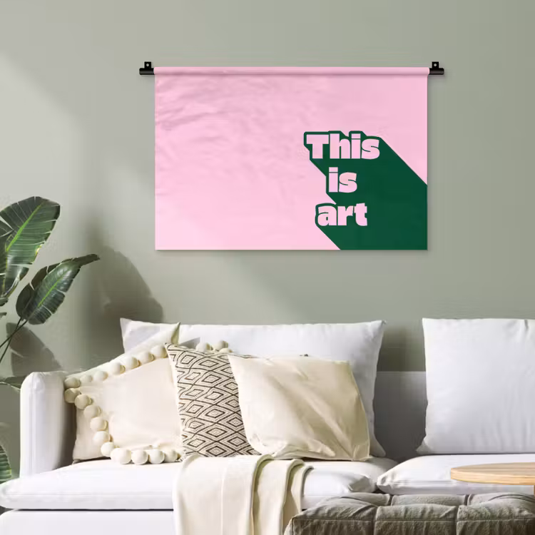 Groen - Teskt - This is art - Roze Wandkleed katoen klein -sfeer7