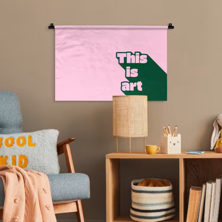 Groen - Teskt - This is art - Roze Wandkleed katoen klein -wsfeer4_kind