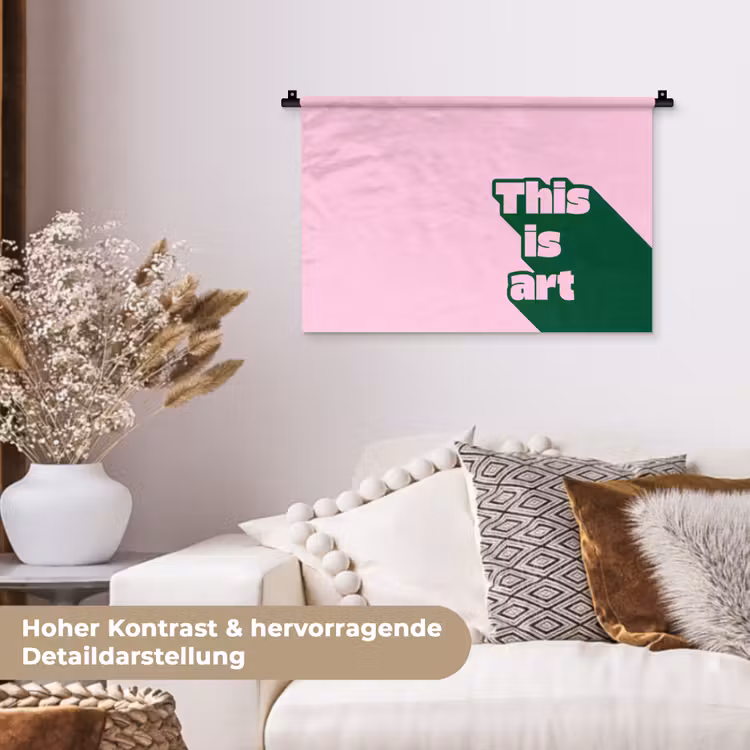 Groen - Teskt - This is art - Roze Wandkleed katoen klein -tsfeer1_DE