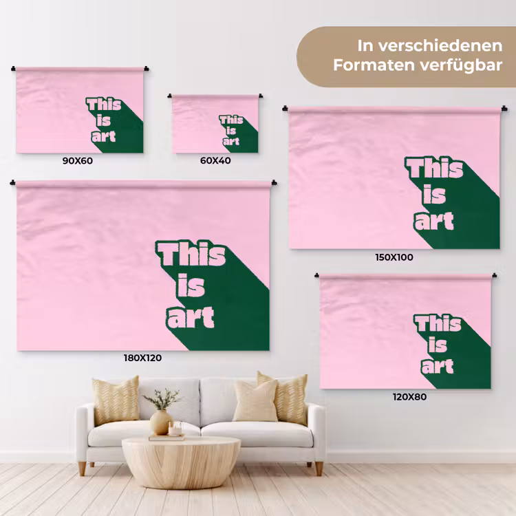 Groen - Teskt - This is art - Roze Wandkleed katoen klein -tsfeer8_DE