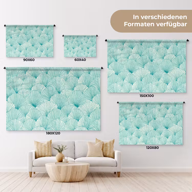 Groen - Wit - Ginko - Getekend - Textuur Wandkleed katoen klein 269 -tsfeer8_DE
