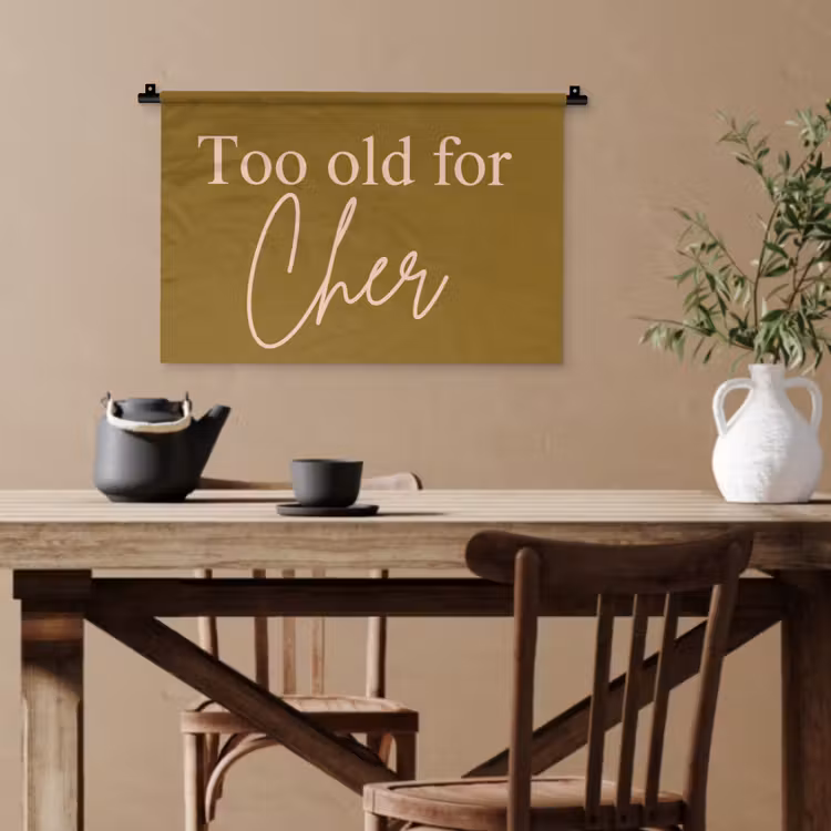 Groen - Too old for cher - Roze Wandkleed katoen klein -sfeer6