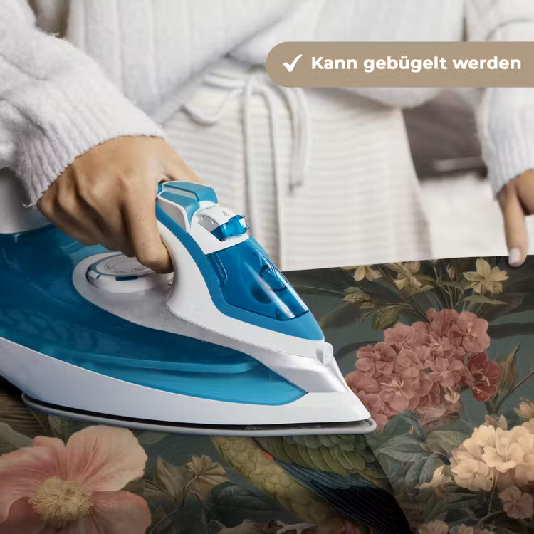 Groene papegaai - Kleurrijke bloemen - Donkere achtergrond Wandkleed katoen klein -tsfeer9_DE