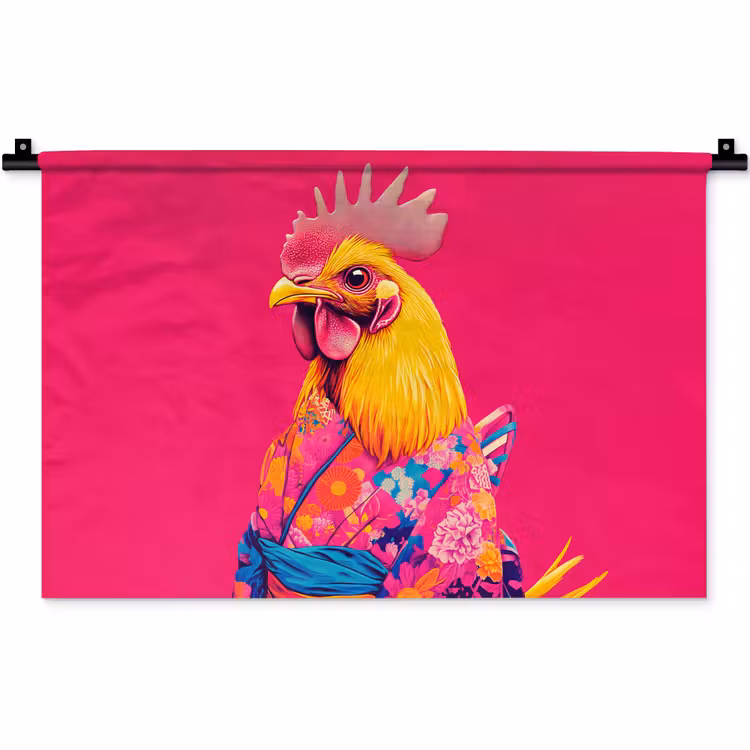 Haan - Kleurrijk - Kimono - Roze Wandkleed katoen klein -zz3d