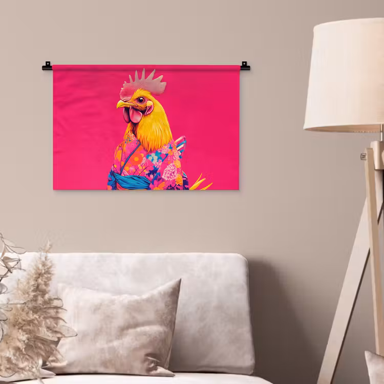 Haan - Kleurrijk - Kimono - Roze Wandkleed katoen klein -sfeer4