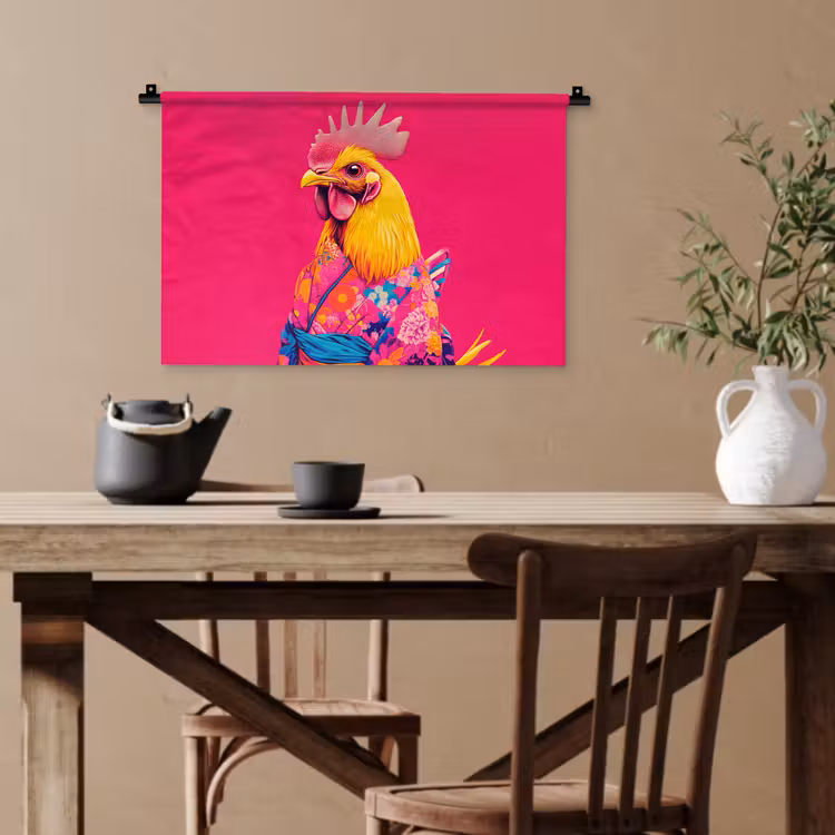 Haan - Kleurrijk - Kimono - Roze Wandkleed katoen klein -sfeer6