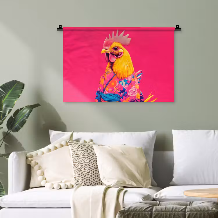 Haan - Kleurrijk - Kimono - Roze Wandkleed katoen klein -sfeer7