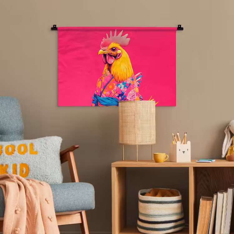 Haan - Kleurrijk - Kimono - Roze Wandkleed katoen klein -wsfeer4_kind