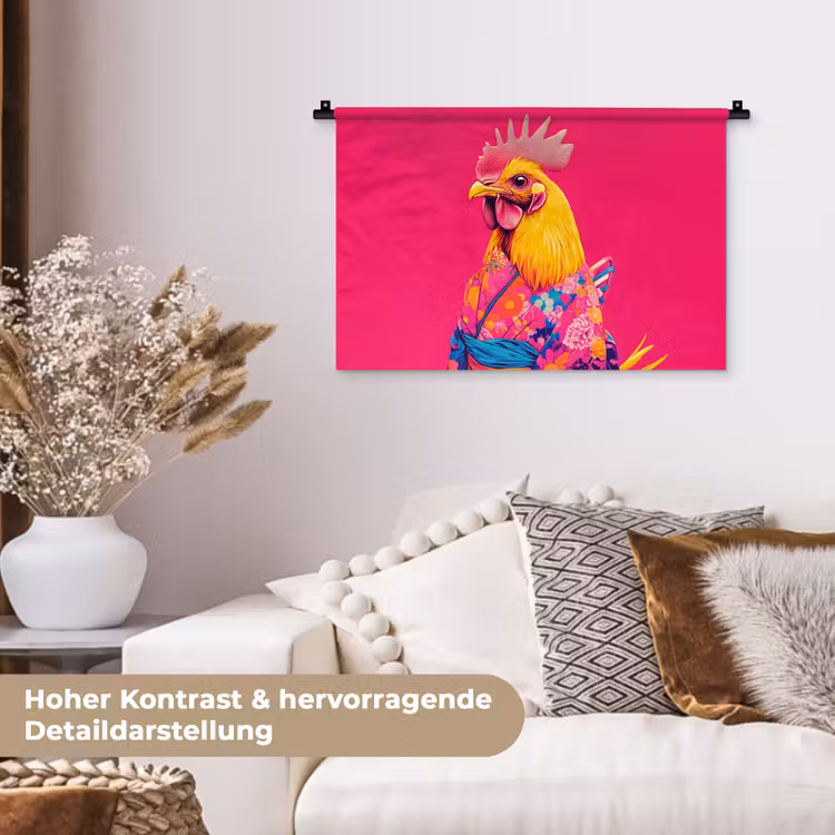 Haan - Kleurrijk - Kimono - Roze Wandkleed katoen klein -tsfeer1_DE