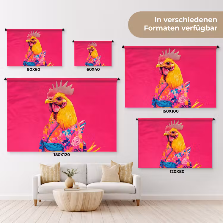Haan - Kleurrijk - Kimono - Roze Wandkleed katoen klein -tsfeer8_DE