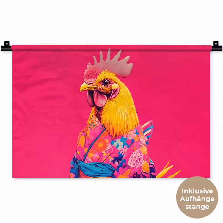 Haan - Kleurrijk - Kimono - Roze Wandkleed katoen klein -t3d_DE