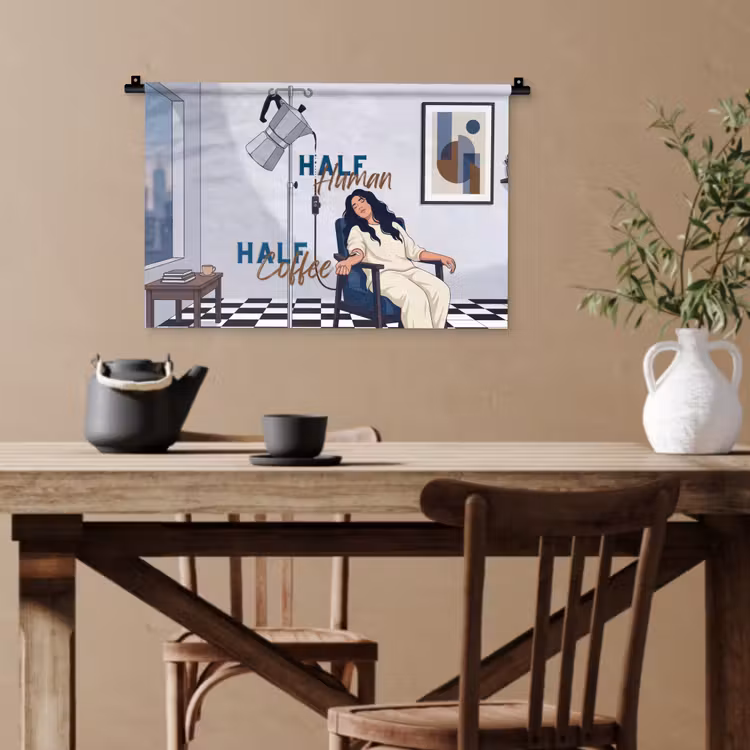 Half human, Half Coffee - Infuus - Koffie Wandkleed katoen klein -sfeer6