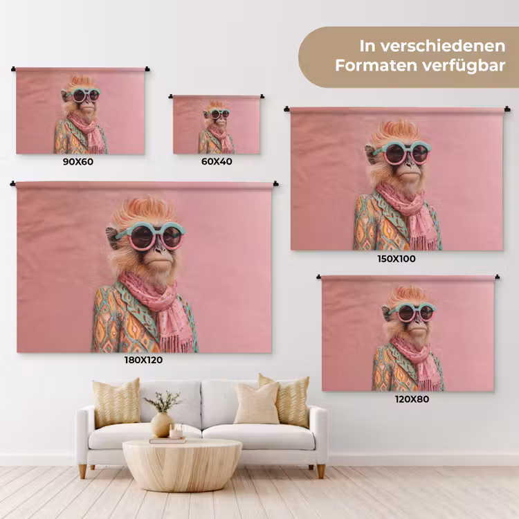 Sjaal - Aap - Zonnebril - Jasje Wandkleed katoen klein -tsfeer8_DE