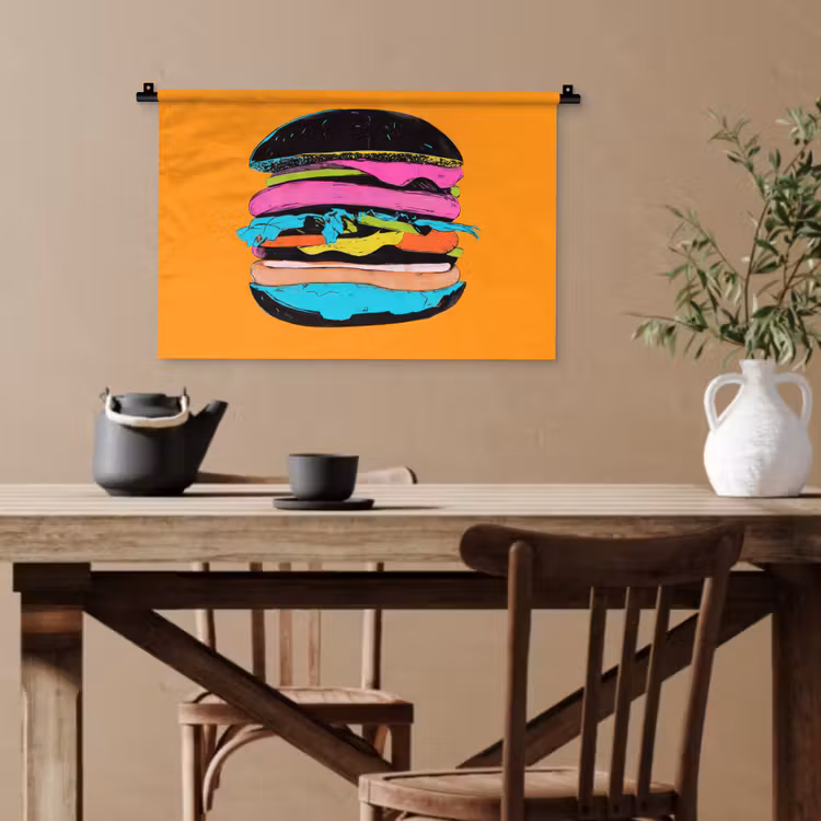Hamburger - Kleurrijk - Speels Wandkleed katoen klein -sfeer6