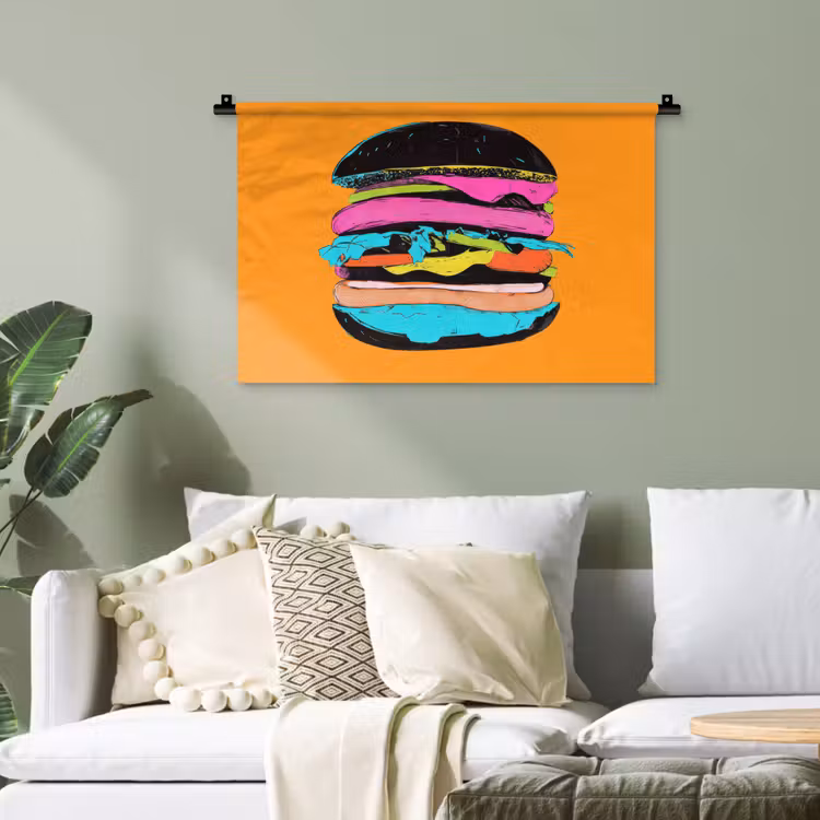 Hamburger - Kleurrijk - Speels Wandkleed katoen klein -sfeer7