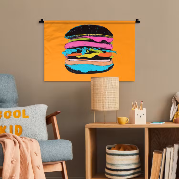 Hamburger - Kleurrijk - Speels Wandkleed katoen klein -wsfeer4_kind
